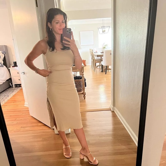 RUCHED MIDI DRESS IN VINTAGE RIB khaki - Picture 6 of 8